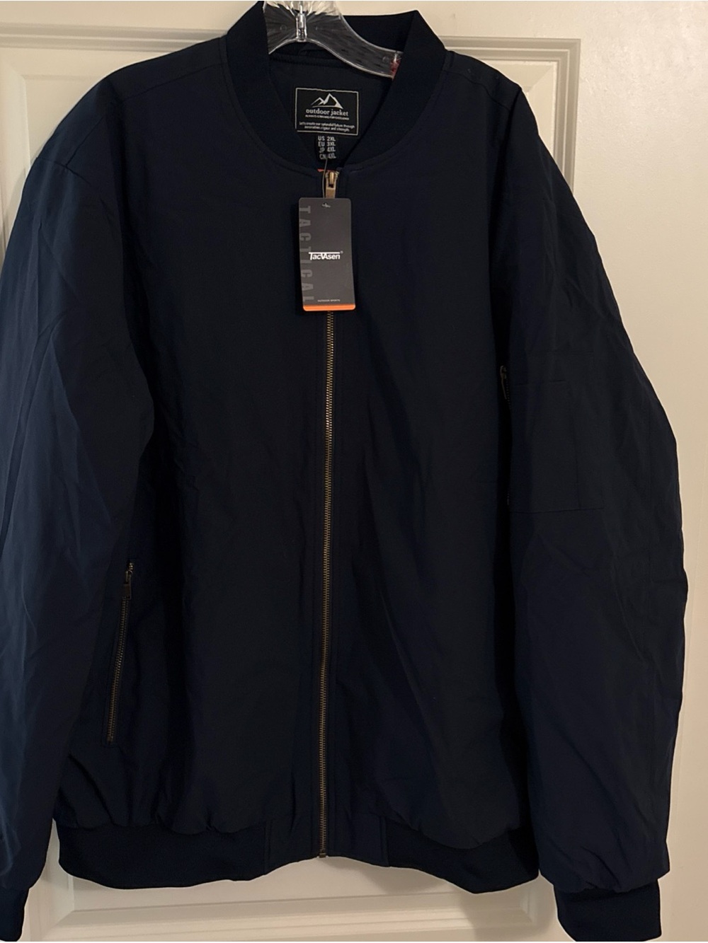 TACVASEN Men's Bomber Sports Outdoor Jacket Size 2XL Navy Blue Windproof NWT